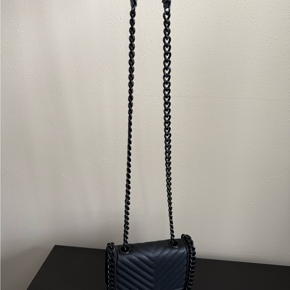 ALDO Black Quilted Chevron Crossbody Bag Matte Black Chain Strap - Picture 7 of 15